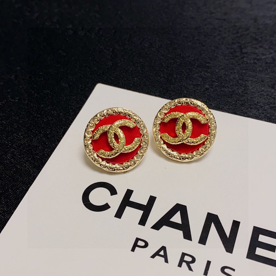 💥新款Chanel 小香 新年红色复古耳钉😍中古金黑色红色👍专柜同步上新 耳环 原版一致材质搭配纯银针耳