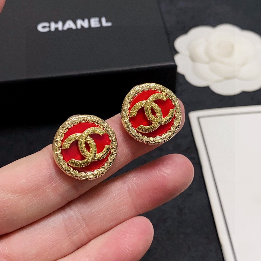 💥新款Chanel 小香 新年红色复古耳钉😍中古金黑色红色👍专柜同步上新 耳环 原版一致材质搭配纯银针耳