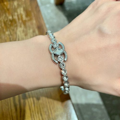 Chanel Silver-Tone Crystal CC Logo Bangle Bracelet for Women 1 Chanel Silver-Tone Crystal CC Logo Bangle Bracelet for Women