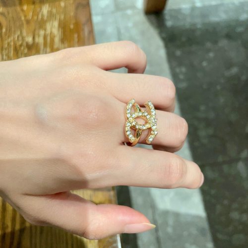 Chanel Inspired Gold Ring, Double C Crystal Ring, Adjustable Open Ring 1 Chanel Inspired Gold Ring, Double C Crystal Ring, Adjustable Open Ring