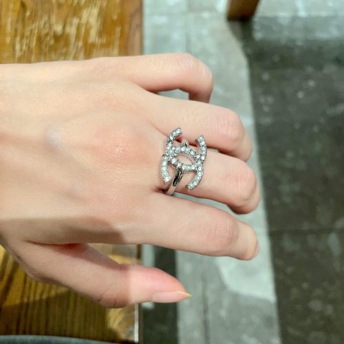 Elegant CC Logo Ring, Rhinestone Embellished, Statement Jewelry for Women 1 Elegant CC Logo Ring, Rhinestone Embellished, Statement Jewelry for Women