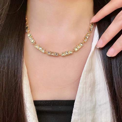Elegant Celine-Inspired Geometric Crystal Necklace for Women in Gold Tone 1 Elegant Celine-Inspired Geometric Crystal Necklace for Women in Gold Tone