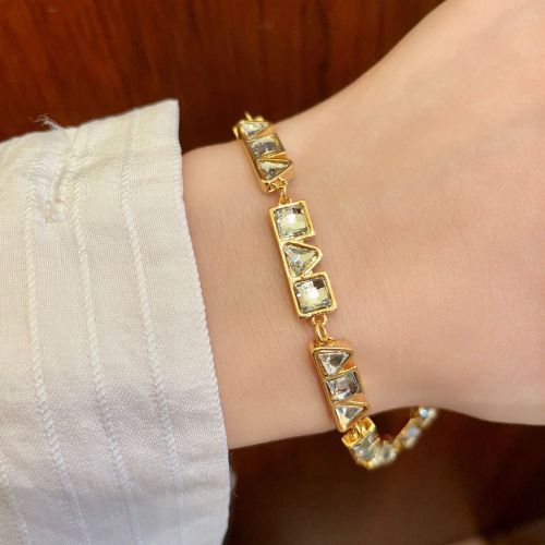 Celine Gold-Tone Crystal Bracelet, Minimalist Fashion Statement for Women