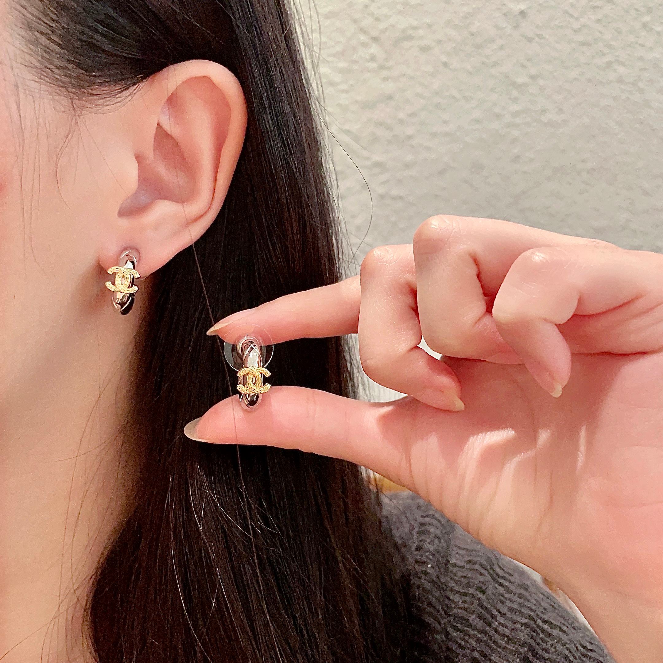 Elegant Chanel Double C Logo Hoop Earrings - Classic and Refined