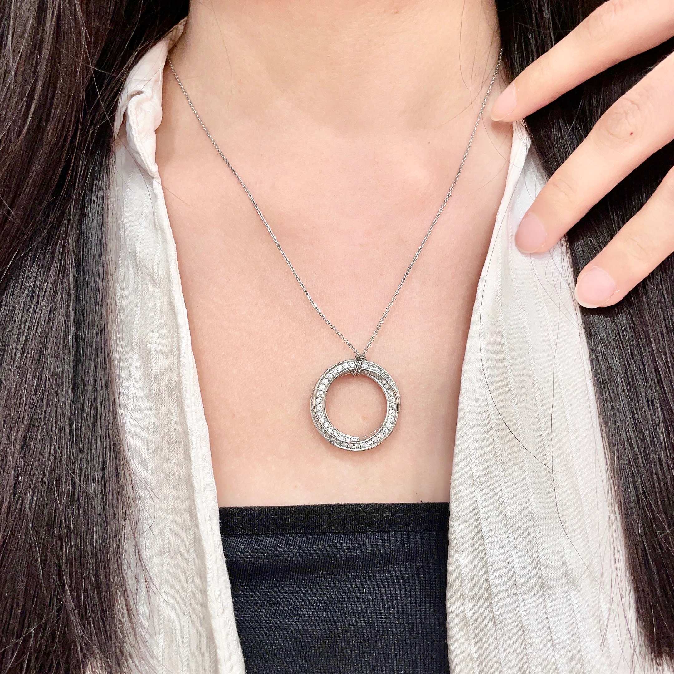 Celine Crystal Circle Pendant necklace Silver-toned metal with clear crystal accents 45cm with 5cm extender