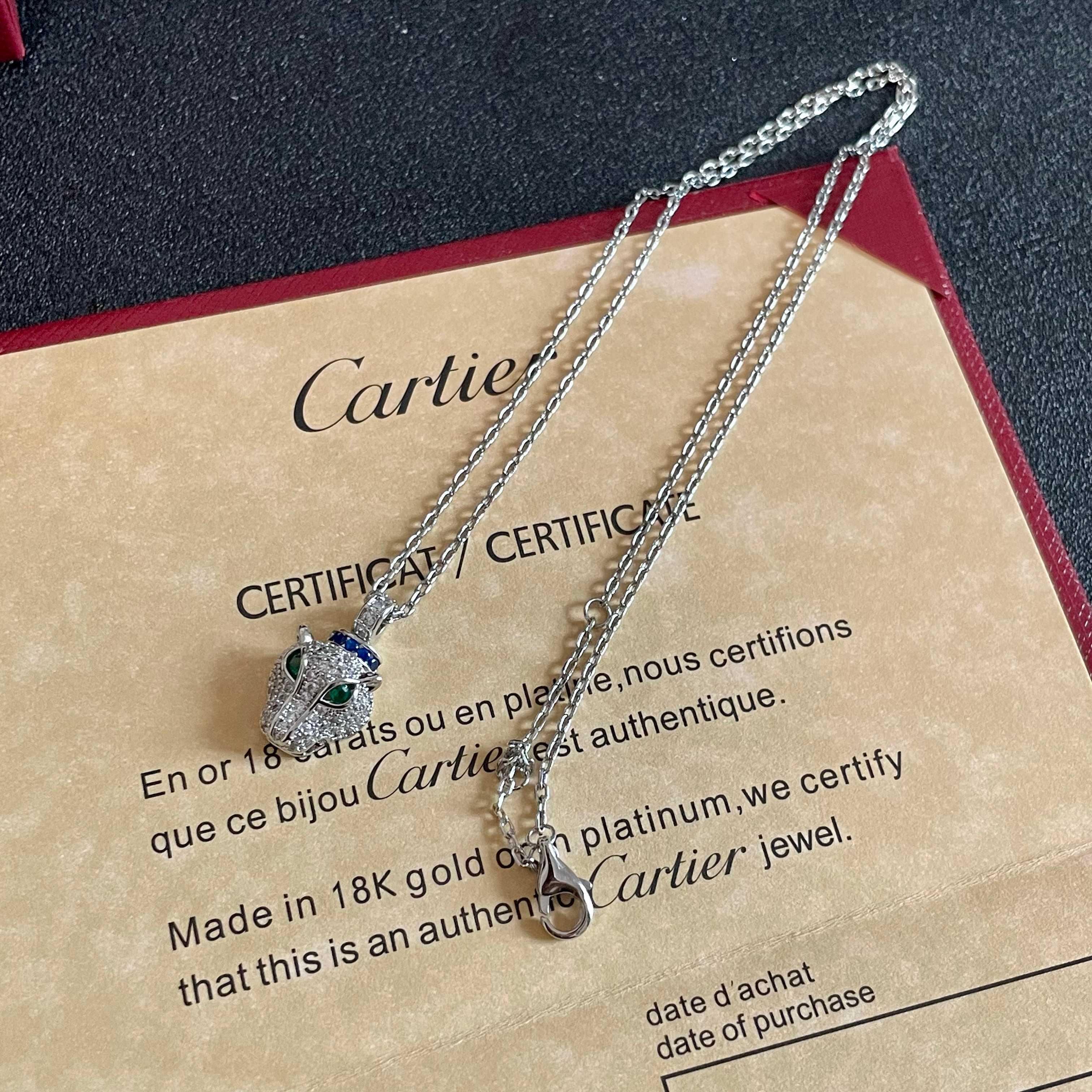 Cartier 新款白金卡地亚豹头项链 超厚实 超霸气豹 logo字印 独特设计 男女通用