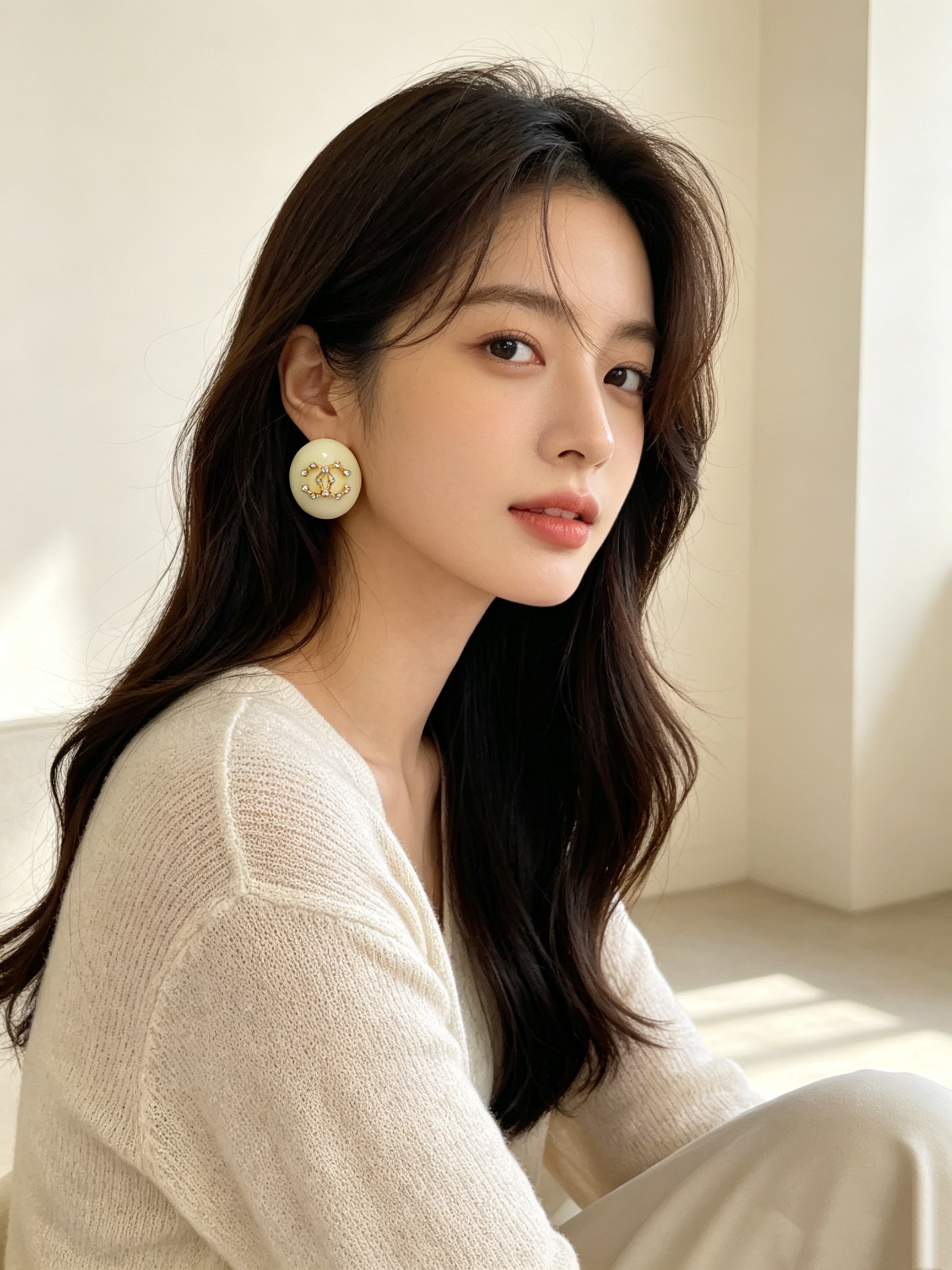 Chanel CC Logo Round Resin Stud Earrings earrings Cream ivory resin gold-tone metal clear crystal rhinestones 2 5cm diameter