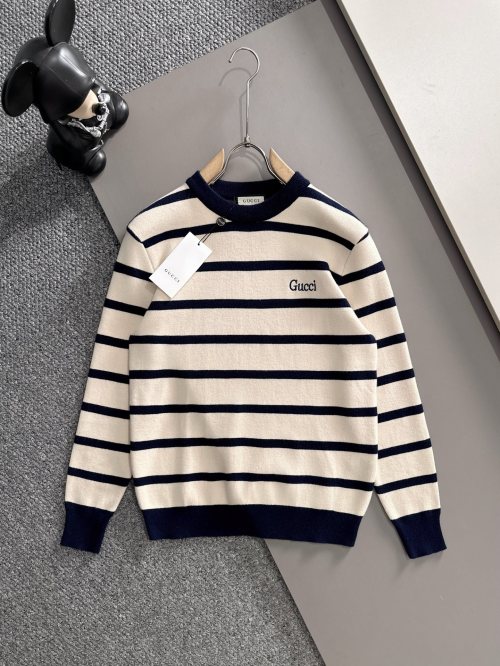 Gucci Striped Wool Sweater with Embroidered Logo | Slim Fit, Black & White 1 Gucci Striped Wool Sweater with Embroidered Logo | Slim Fit, Black & White