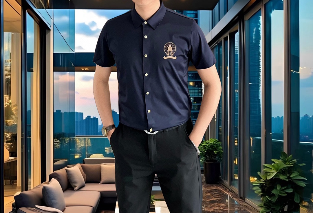  克罗心2025早春新款男士原单休闲短袖衬衫 官网同步发售 ✨简洁时尚百搭 高端品质✨无缝切割包边 印胶