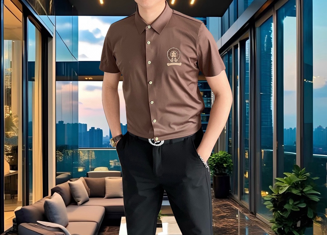  克罗心2025早春新款男士原单休闲短袖衬衫 官网同步发售 ✨简洁时尚百搭 高端品质✨无缝切割包边 印胶