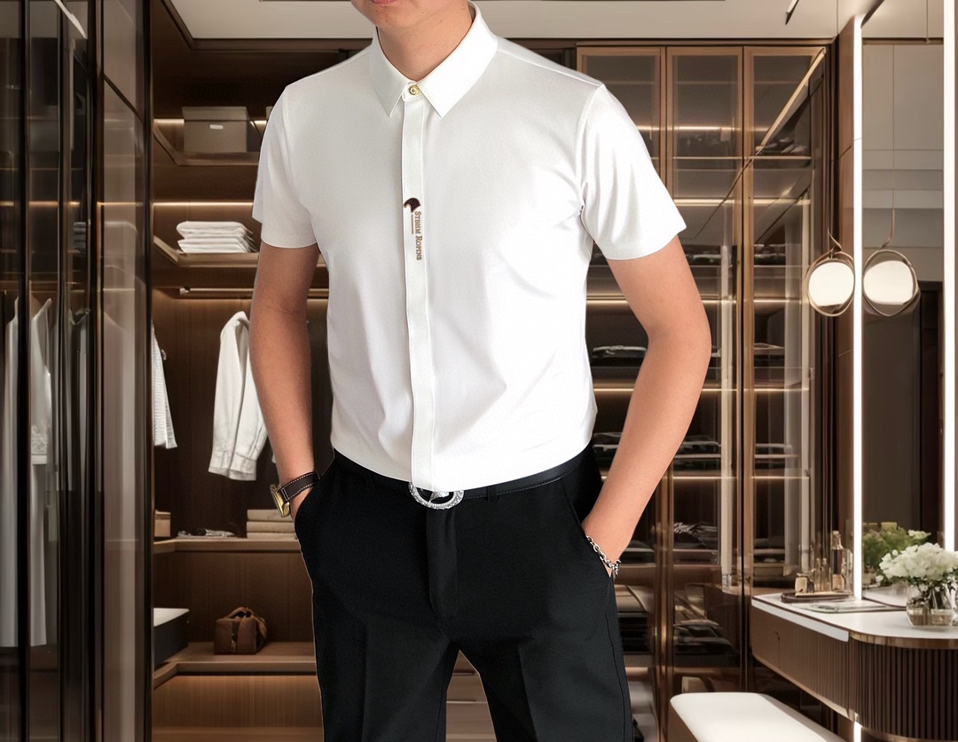 NO:128575,Stephen's new men's original single casual short-sleeved shirt is released simultaneously on the official website. Simple, fashionable and versatile. High-end quality seamless cutting and edging. Hot stamping logo pattern design. Custom imported Jinmintian silk cotton fabric with high elasticity and no wrinkles. Customized hardware accessories. Comfortable and breathable. High-grade and textured. Simple and generous. Fashionable and personalized. The upper body is casual and casual. Handsome and stylish. Show the temperament of a big brand. Size M-4XL (maximum wearable about 195 kilograms. Please report your height and weight to place an order) shipped the next day, Shirts, T-shirt, alexander wang19860909史蒂芬早春新款男士原单休闲短袖衬衫 官网同步发售 简洁时尚百搭 高端品质无缝切割包边 烫印logo图案设计 定制进口锦氨天丝棉面料 弹力大 不起皱 定制五金辅料 穿着舒适 透气 档次高很有质感 简单大方得体 时尚不失个性 上身休闲随性 帅气有型 彰显大牌气质.尺码M-4XL（最大可穿195斤左右 下单请报身高体重)隔天出货,,shirts,T-shirt,alexander wang,Men's clothing