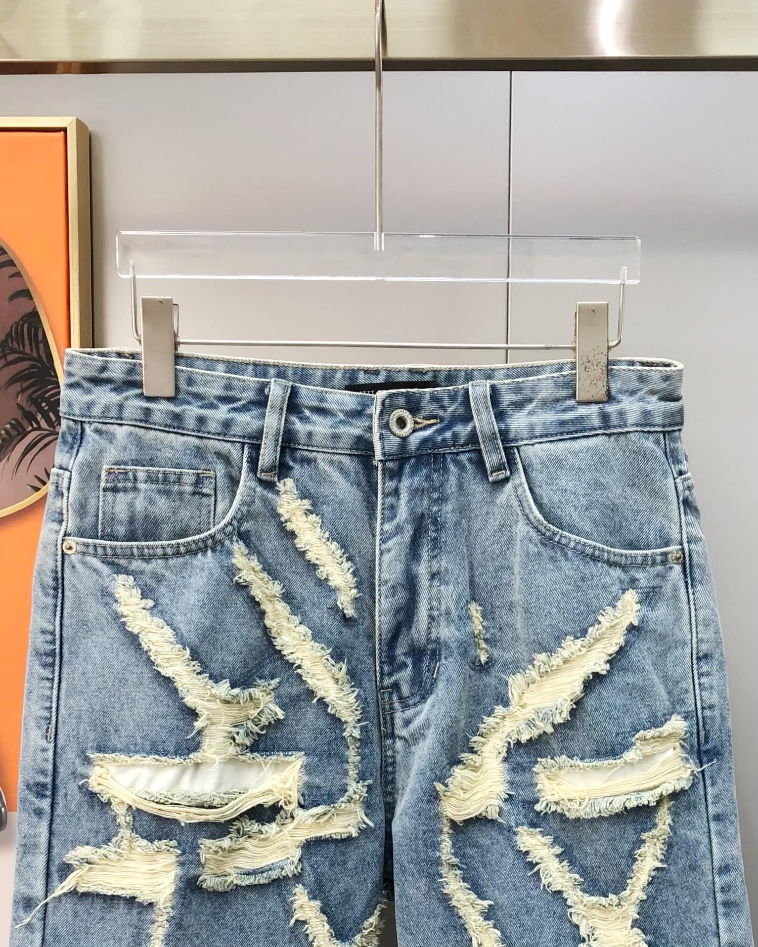 2025 Spring Summer Men’s Cowboy Shorts: Fashion Fragmentation Design with Water Wash Net Textile - 图片 3