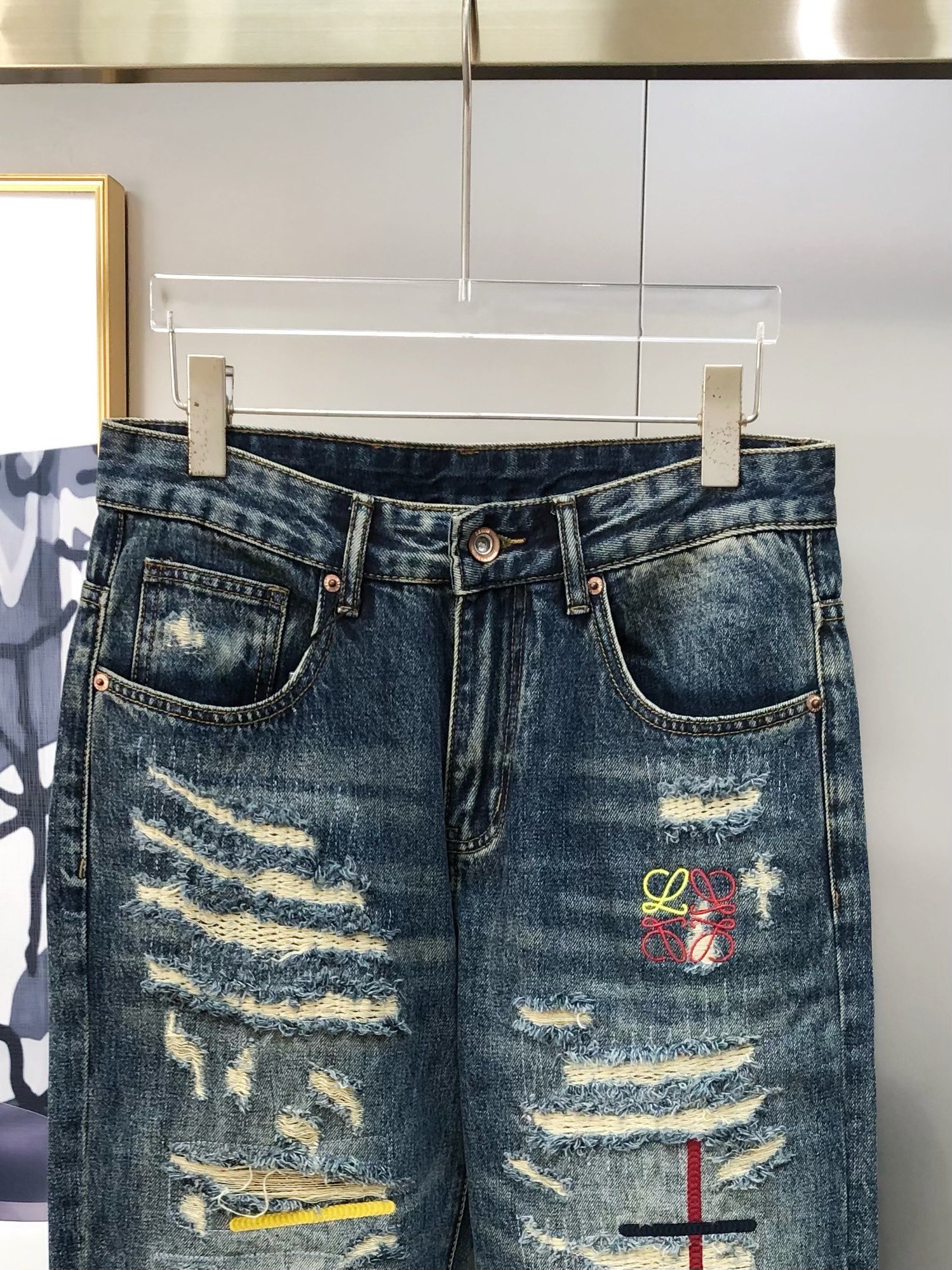 2025 Spring-Summer Man-Cracker Jeans: High-End Custom Fashion with Unique Logo Embroidery - 图片 4