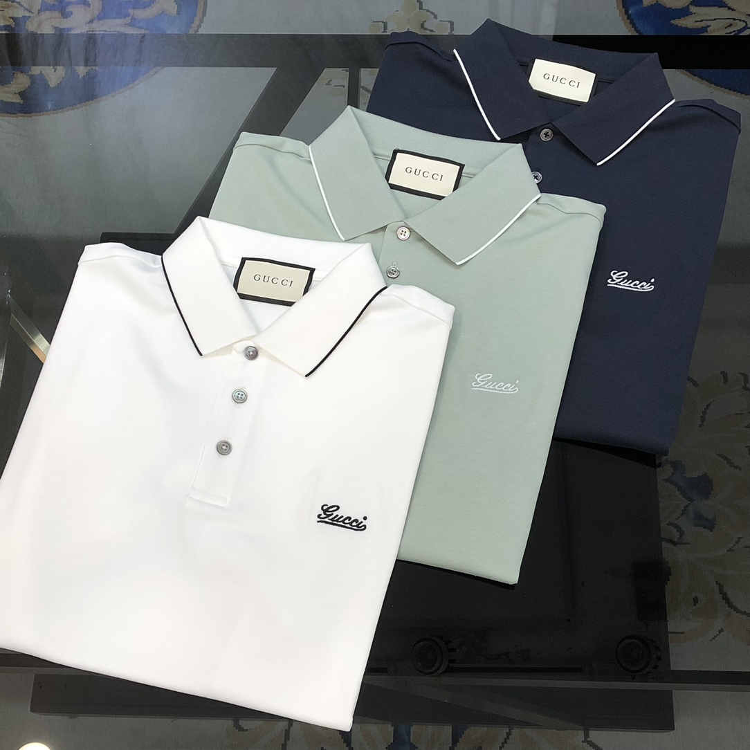 NO:444528,G*cci Guqi 2025 spring and summer new original single men's lapel Polo shirt short-sleeved T-shirt high-end customization simple and fashionable and versatile style chest three-dimensional embroidered letter logo design Custom imported mercerized cotton fabric comfortable to wear, breathable, high grade and texture, simple and generous, fashionable and personalized, casual and casual upper body, handsome and stylish, showing the temperament of a big brand. Size M-4XL (maximum wearable about 195 kilograms, please report height and weight to place an order) Shipping the next day Navy Blue Light Green White, T-shirt,tees, t-shirt,alexander wang19860909G*cci 古齐2025春夏新款原单男士翻领Polo衫短袖T恤 高端定制 简洁时尚百搭爆款胸前立体刺绣字母logo设计 定制进口丝光棉面料 穿着舒适 透气 档次高很有质感 简单大方得体 时尚不失个性 上身休闲随性 帅气有型 彰显大牌气质.尺码M-4XL（最大可穿195斤左右 下单请报身高体重) 隔天出货 藏青色 浅绿色 白色,,T-shirt,tees，t-shirt,alexander wang,Men's clothing