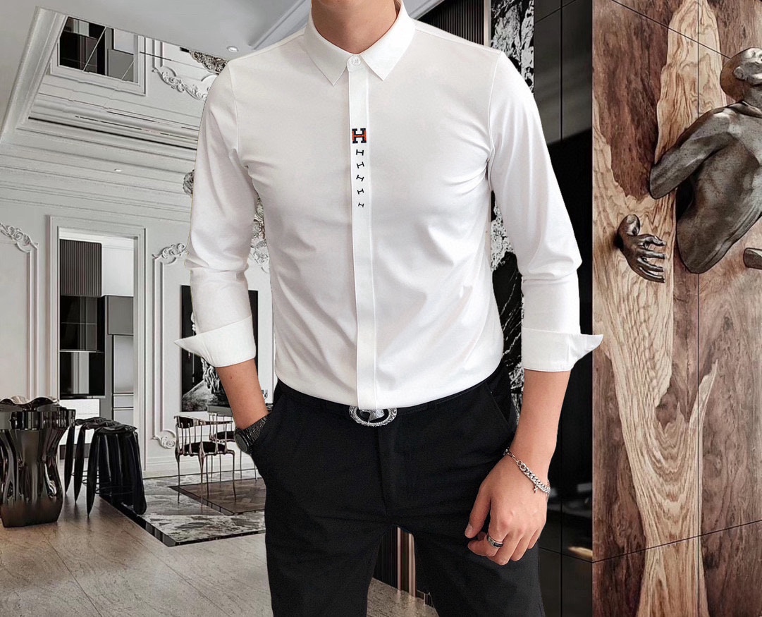 “Men’s Long-Sleeve Shirt: H*rmes Eimas 2025 Print Logo Design in Caramel and Thong Fabric”