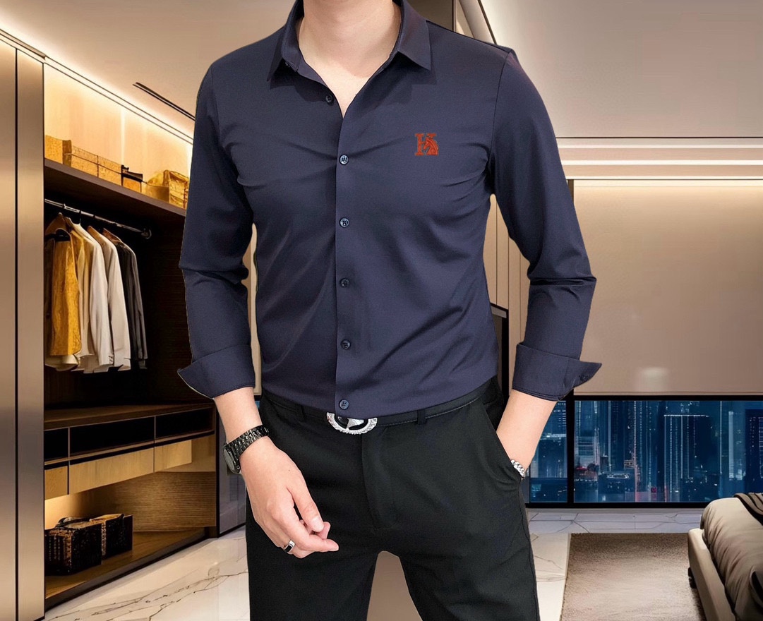 “Men’s Long-Sleeve Shirt Review: P528 Hermes Eimas 2025 3D Logo Design” - 图片 7