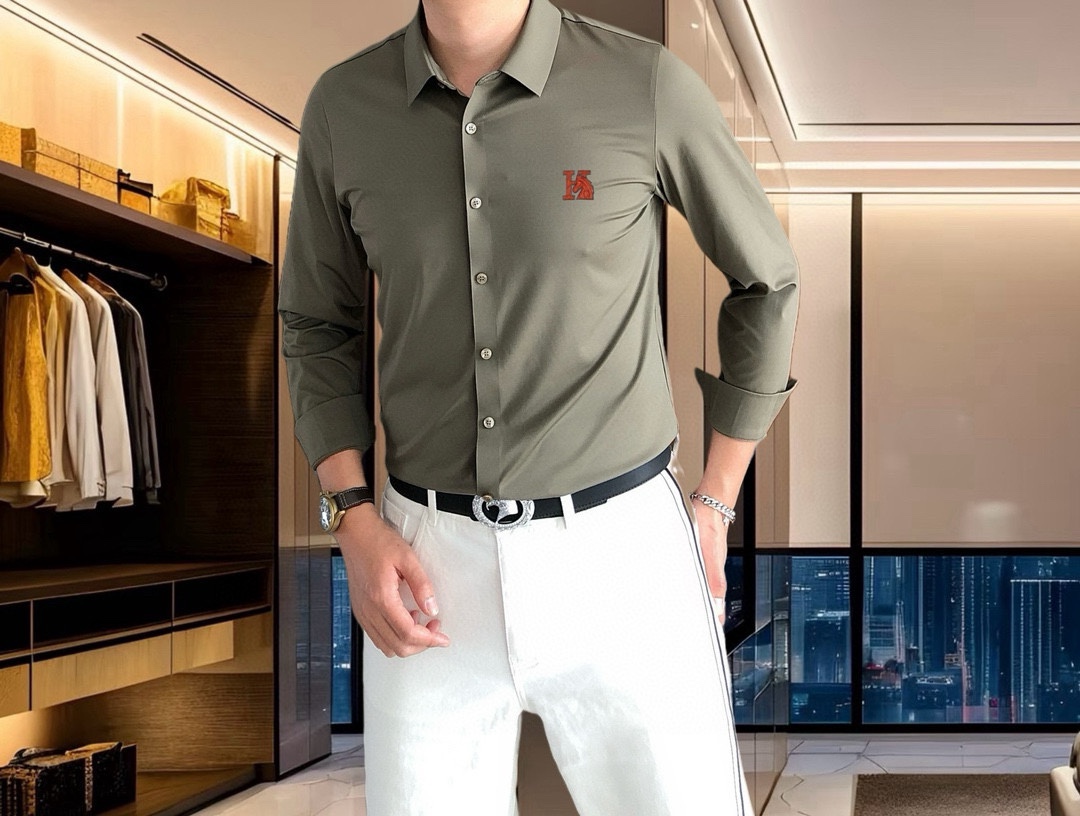 “Men’s Long-Sleeve Shirt Review: P528 Hermes Eimas 2025 3D Logo Design” - 图片 6