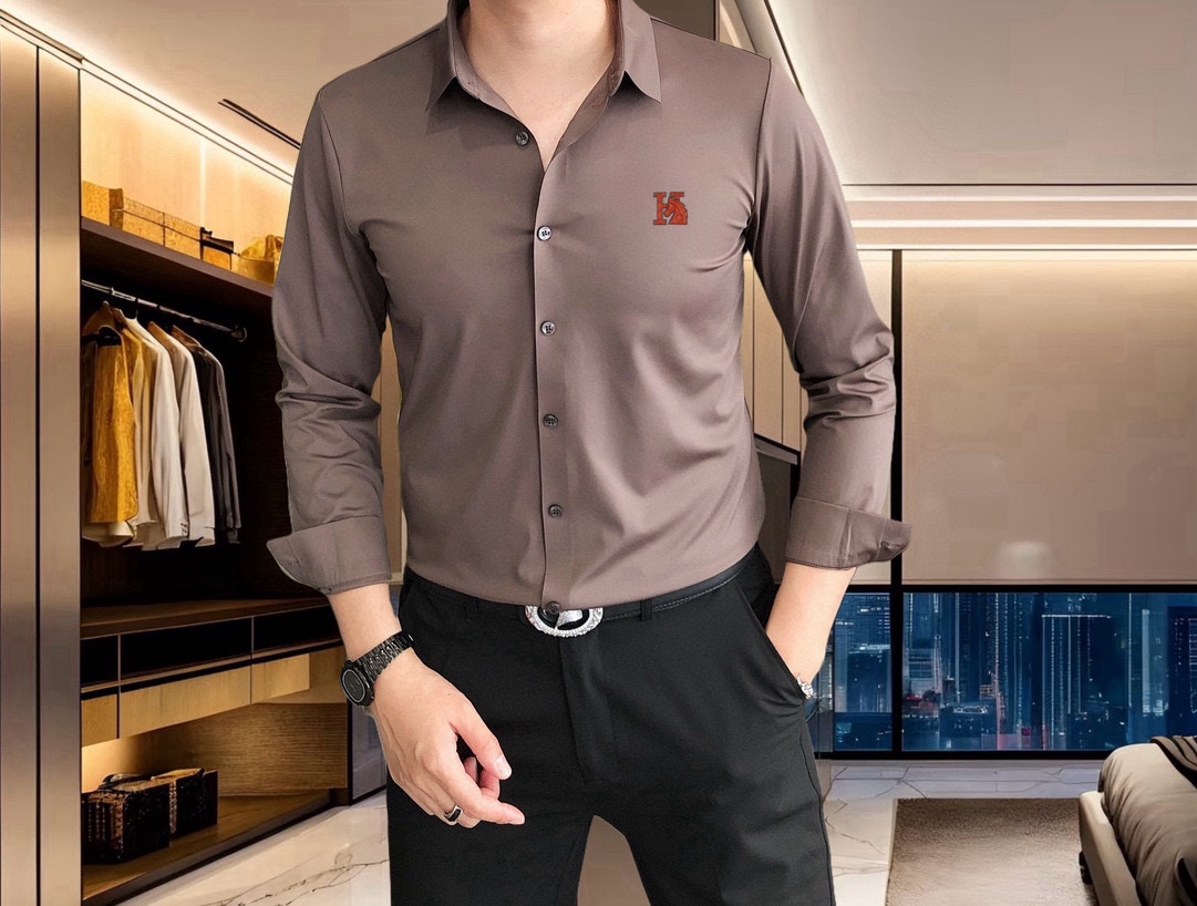 “Men’s Long-Sleeve Shirt Review: P528 Hermes Eimas 2025 3D Logo Design” - 图片 4