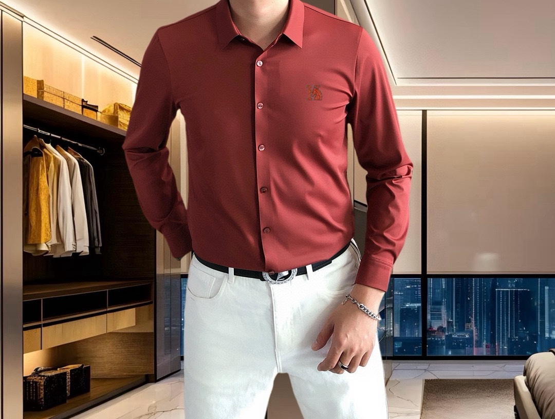 “Men’s Long-Sleeve Shirt Review: P528 Hermes Eimas 2025 3D Logo Design” - 图片 5