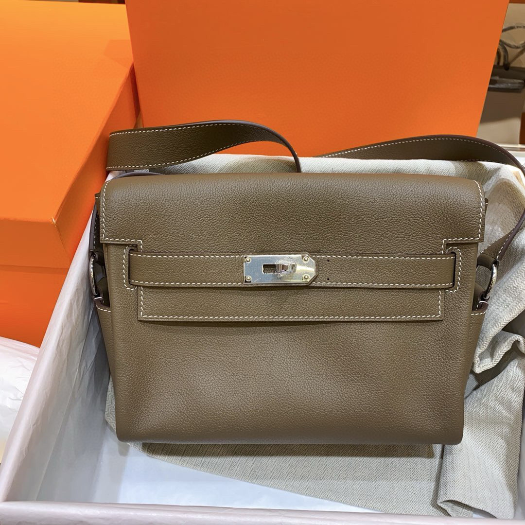 Hermès End of year customer order Hermes Matching seam: Evercolor Elephant Gray Messenger Bag Silver Buckle