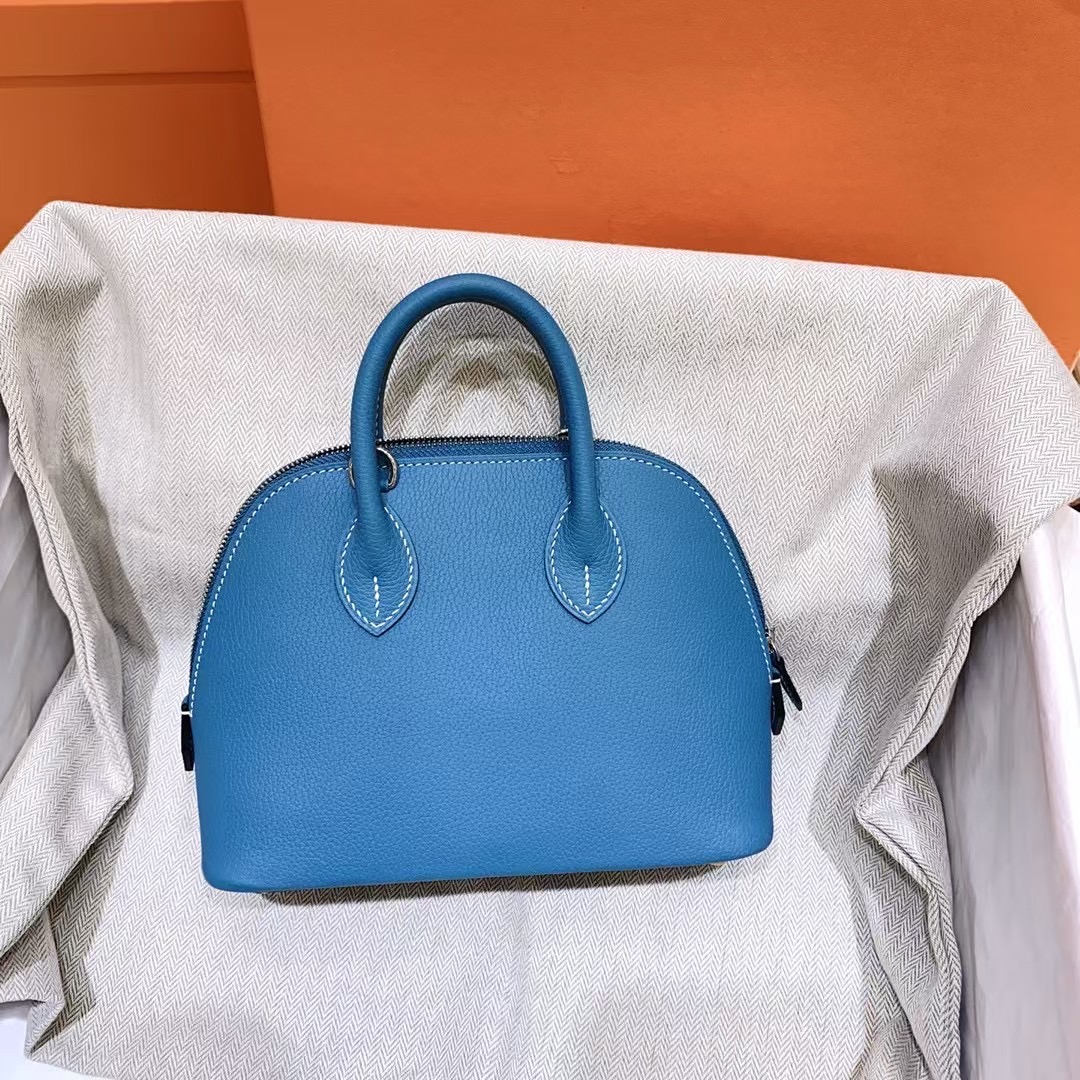 NO:699232,Pattern-stitched Evercolor denim blue Mini Bolide silver buckle, Hermes,19860909对版缝Evercolor 牛仔蓝 Mini Bolide 银扣,,Hermes,,Bag