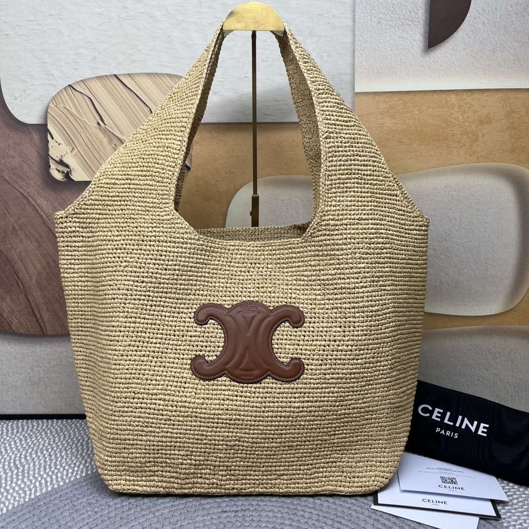 Celine Classic Panier Cabas: Woven Beach Tote Bag with Triomphe Detail