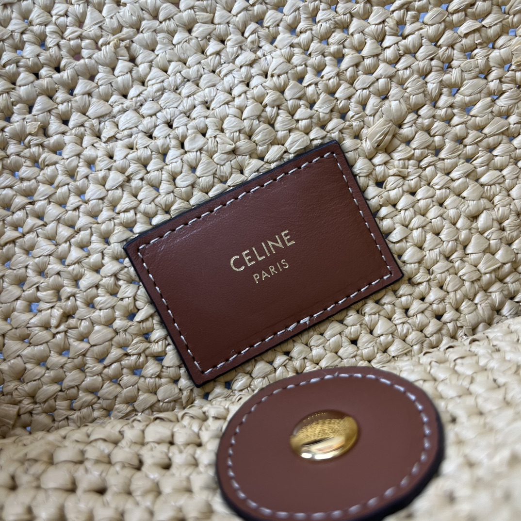 Celine Small Raffia and Calfskin Bucket Bag with Triomphe, Natural/Tan 9 i1750295890 6921 3