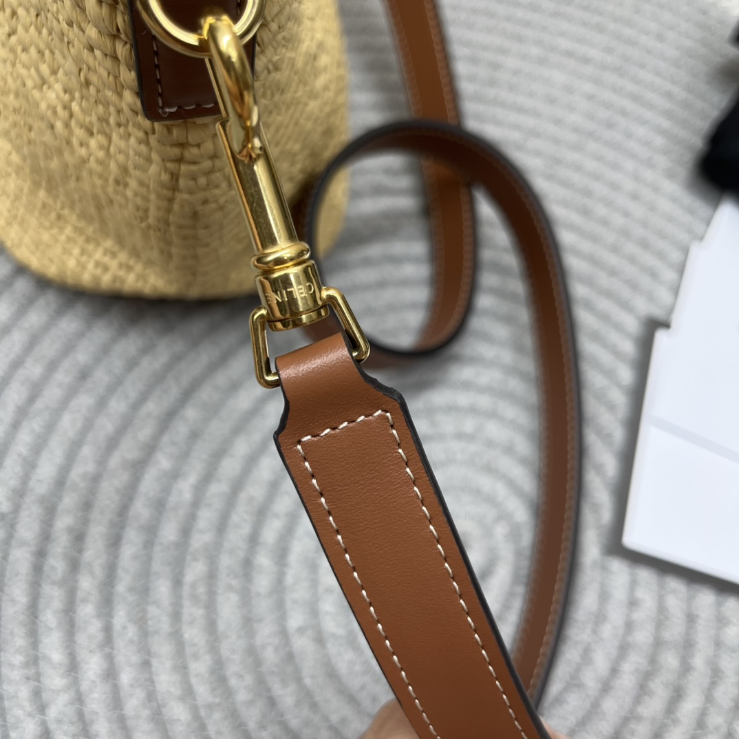 Celine Small Raffia and Calfskin Bucket Bag with Triomphe, Natural/Tan 10 i1750295890 8746 2