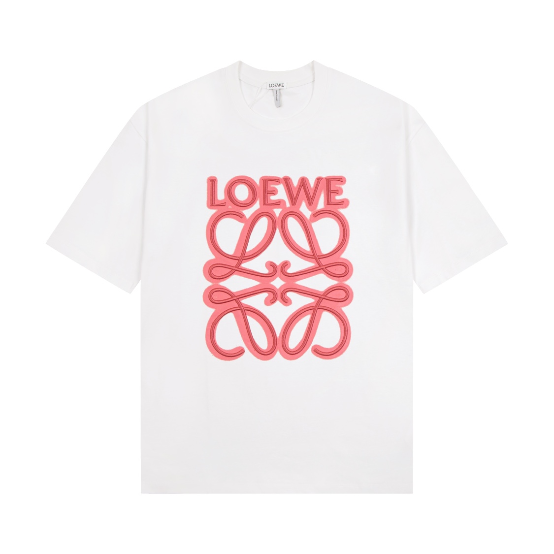 🅿️95 【Versión top, calidad de tienda oficial】 -LOEWE·𝟮𝟰𝘀𝘀 Camiseta de cuello redondo con estampado y bordado rosa …