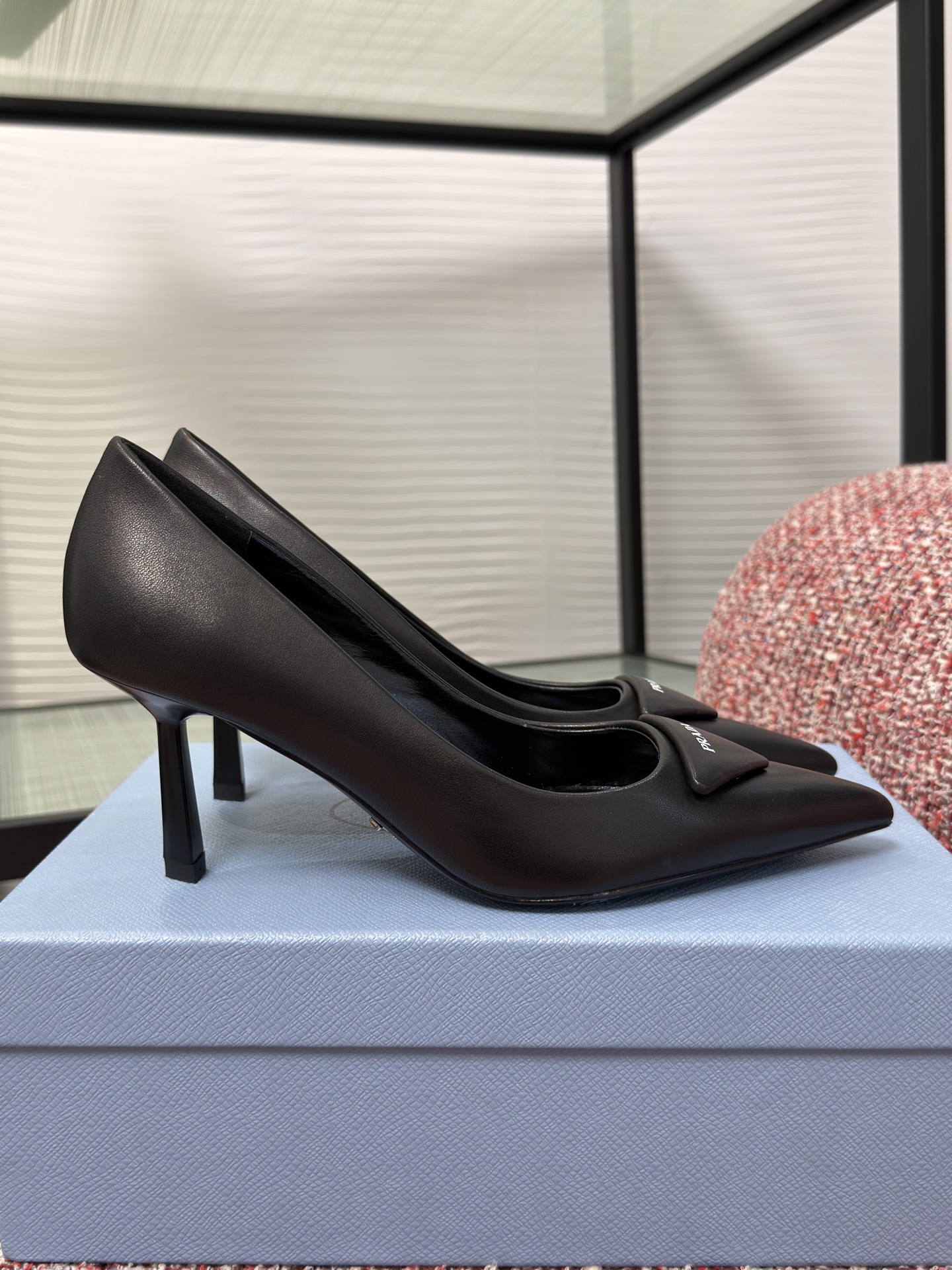 Prada Triangle Logo Pointed-Toe Stiletto Pumps