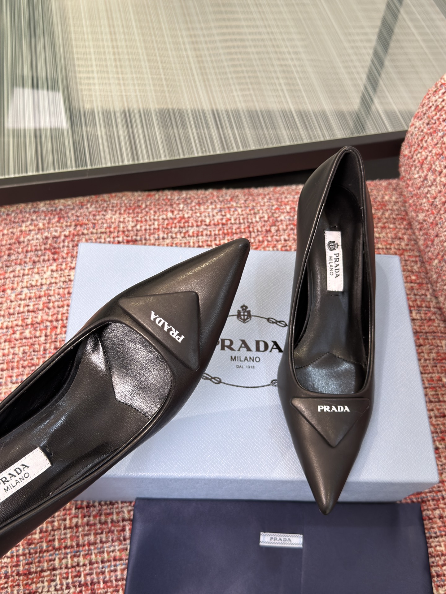 Prada Triangle Logo Pointed-Toe Stiletto Pumps
