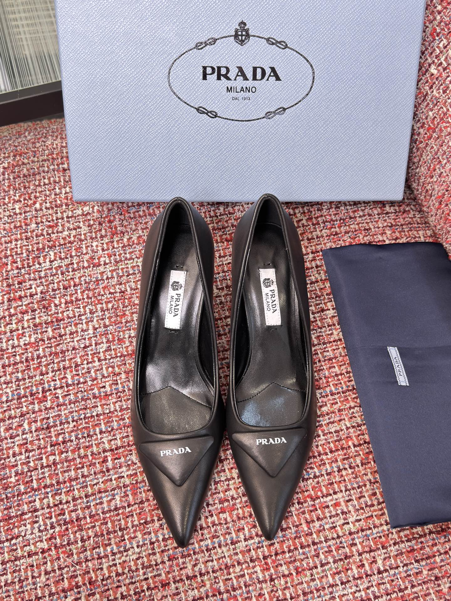 Prada Triangle Logo Pointed-Toe Stiletto Pumps