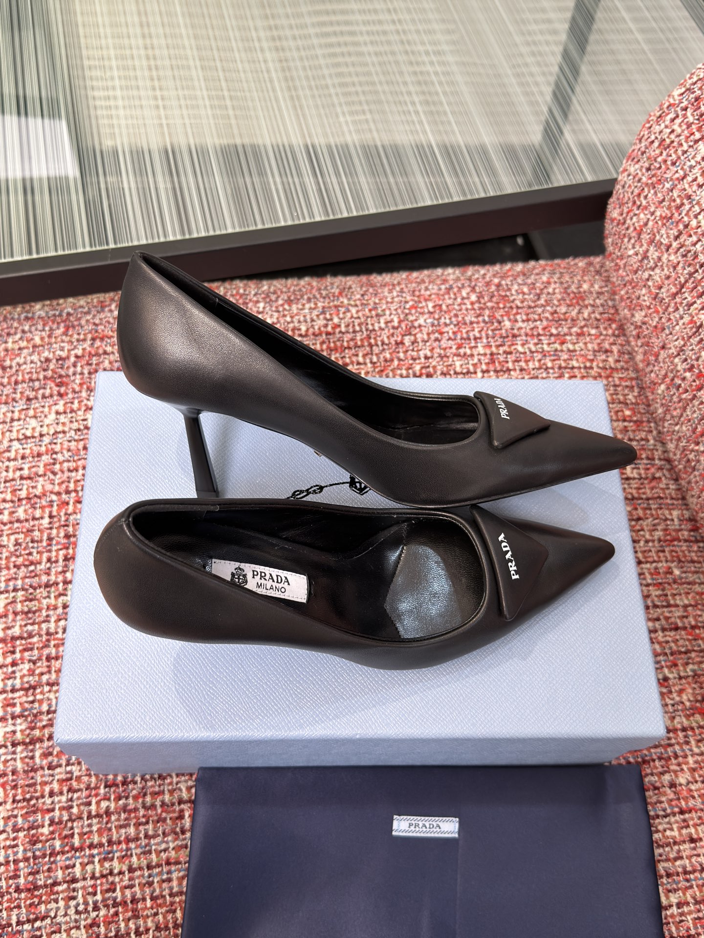 Prada Triangle Logo Pointed-Toe Stiletto Pumps