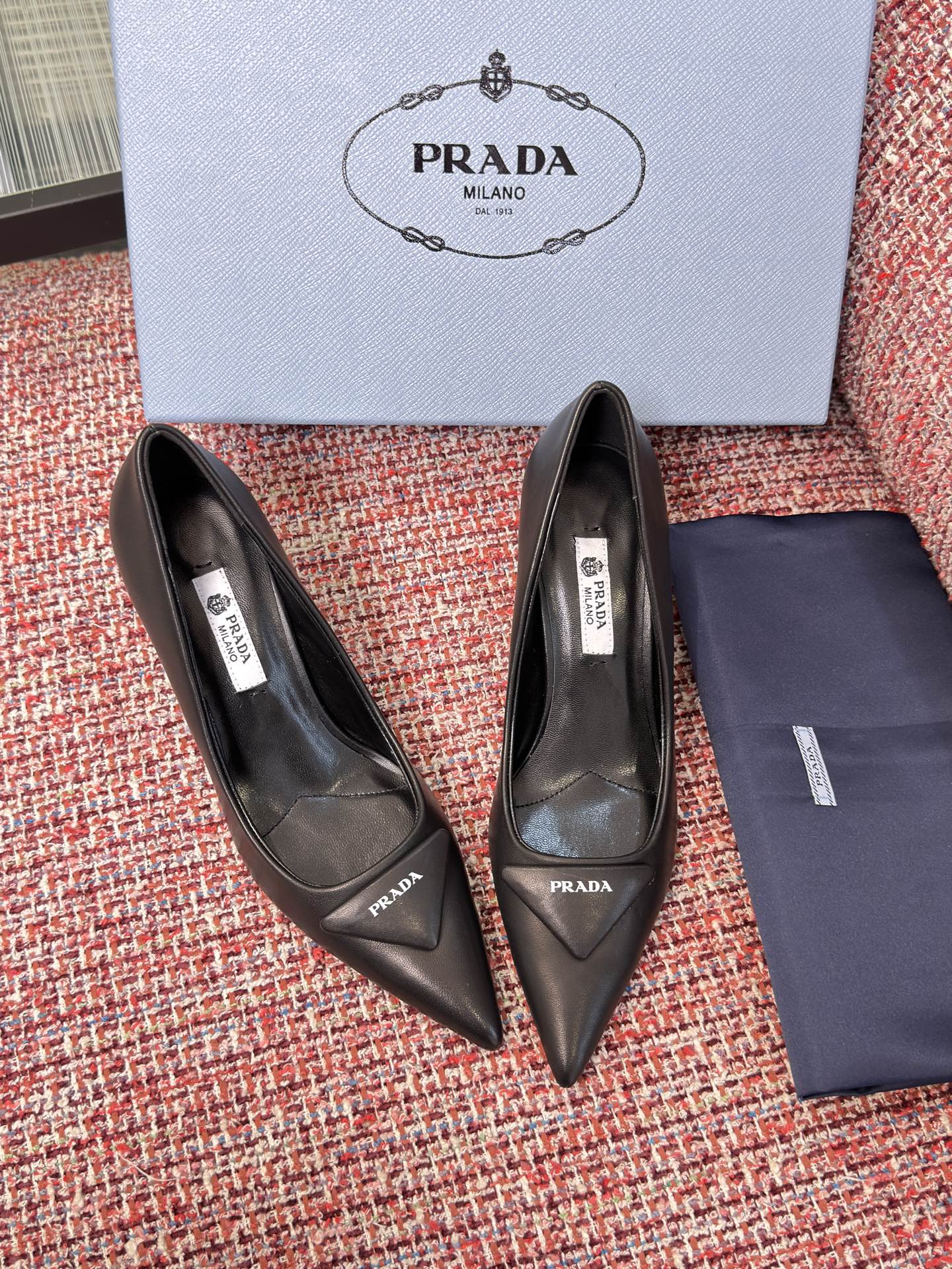 Prada Triangle Logo Pointed-Toe Stiletto Pumps