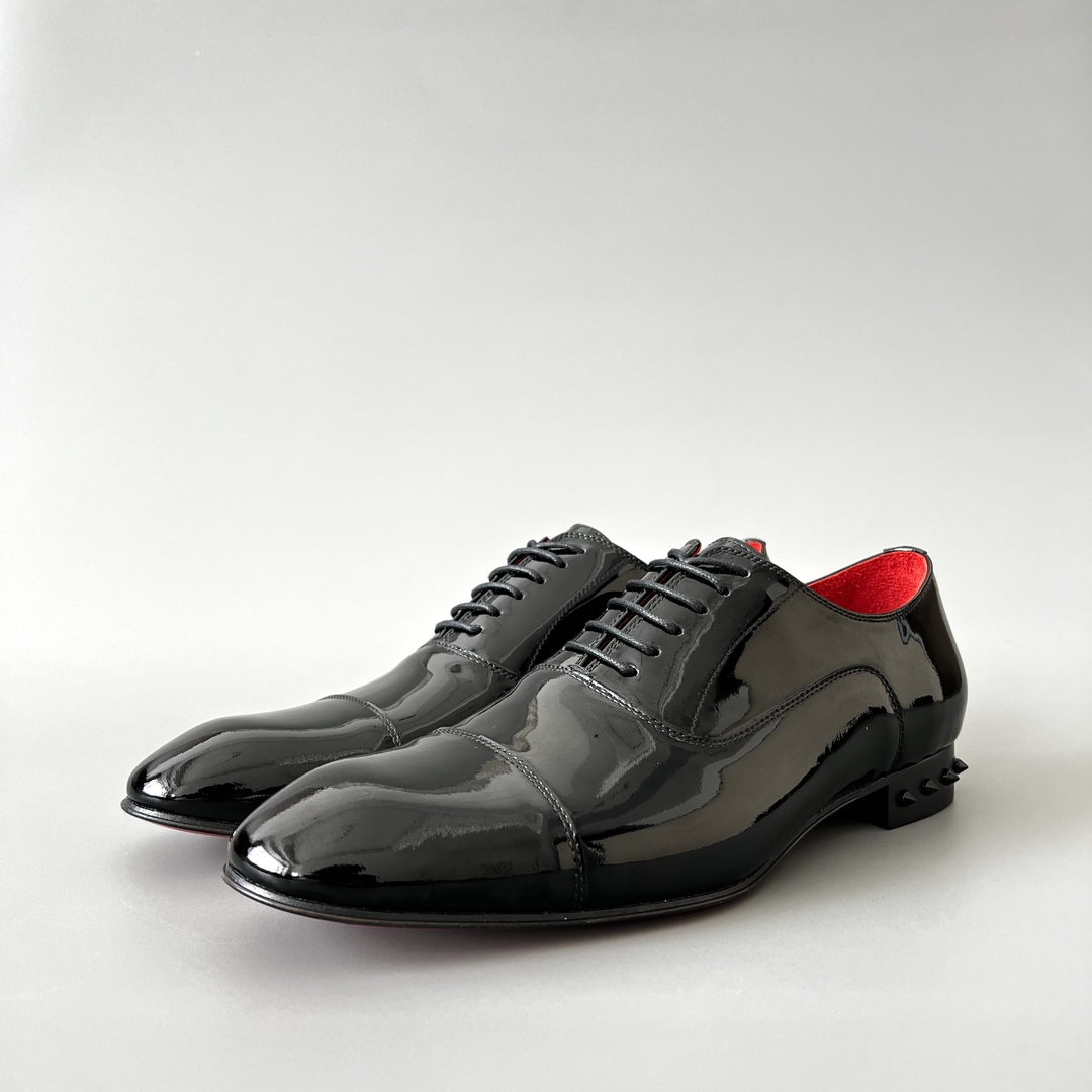 Christian Louboutin Shoes Plain Toe Black Cowhide Patent Leather Fashion Casual