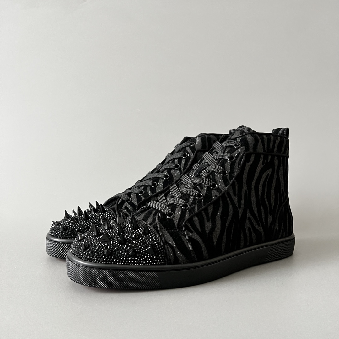 Christian Louboutin Buy
 Skateboard Shoes Black Leopard Print Cowhide High Tops