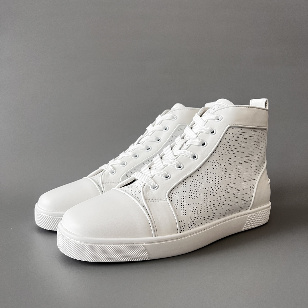 Luxury 7 Star Replica
 Christian Louboutin Skateboard Shoes White Cowhide High Tops