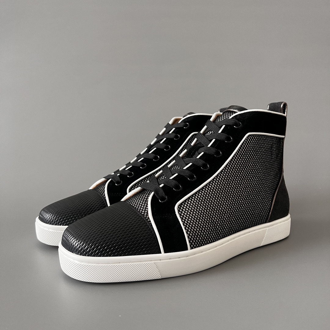 Christian Louboutin Skateboard Shoes Black Cowhide Fabric High Tops