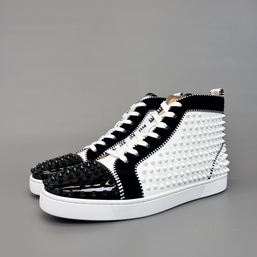 Christian Louboutin Skateboard Shoes Black White Cowhide High Tops