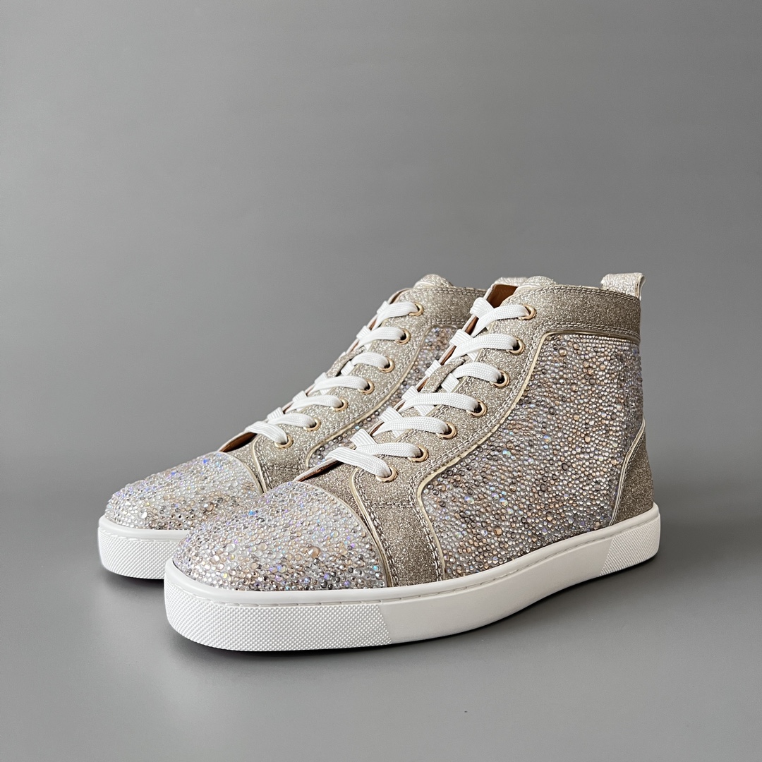 Christian Louboutin Skateboard Shoes Rose Gold Cowhide High Tops