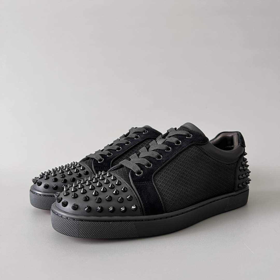 Christian Louboutin Skateboard Shoes Black Cowhide Low Tops