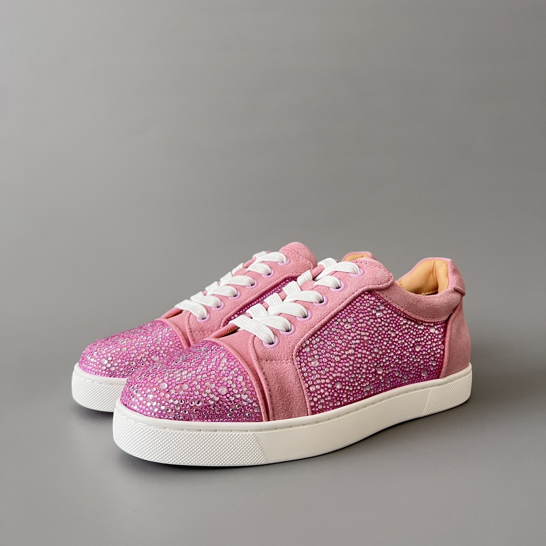 Christian Louboutin Skateboard Shoes Pink Cowhide Low Tops