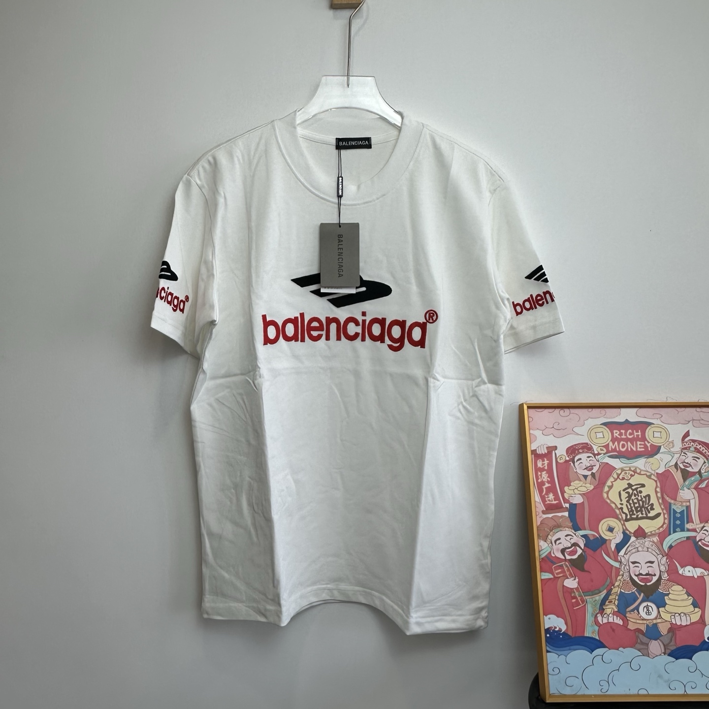 P75 BALENCI*GA巴黎世家 camiseta de manga corta con logo bordado M grande y etiqueta 3M, unisex. Tela de algodón puro de dob…