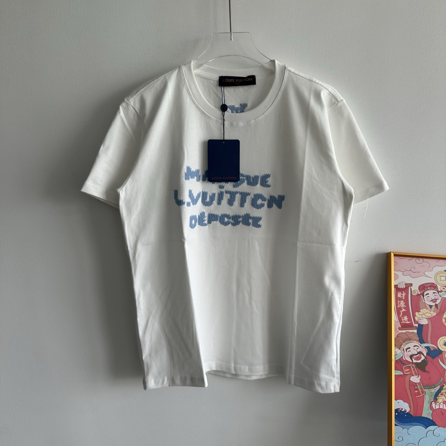P75 Louis Vuitton LV Louis Vuitton show limitado azul cielo logo tejido jacquard pareja cuello redondo camiseta de mang…