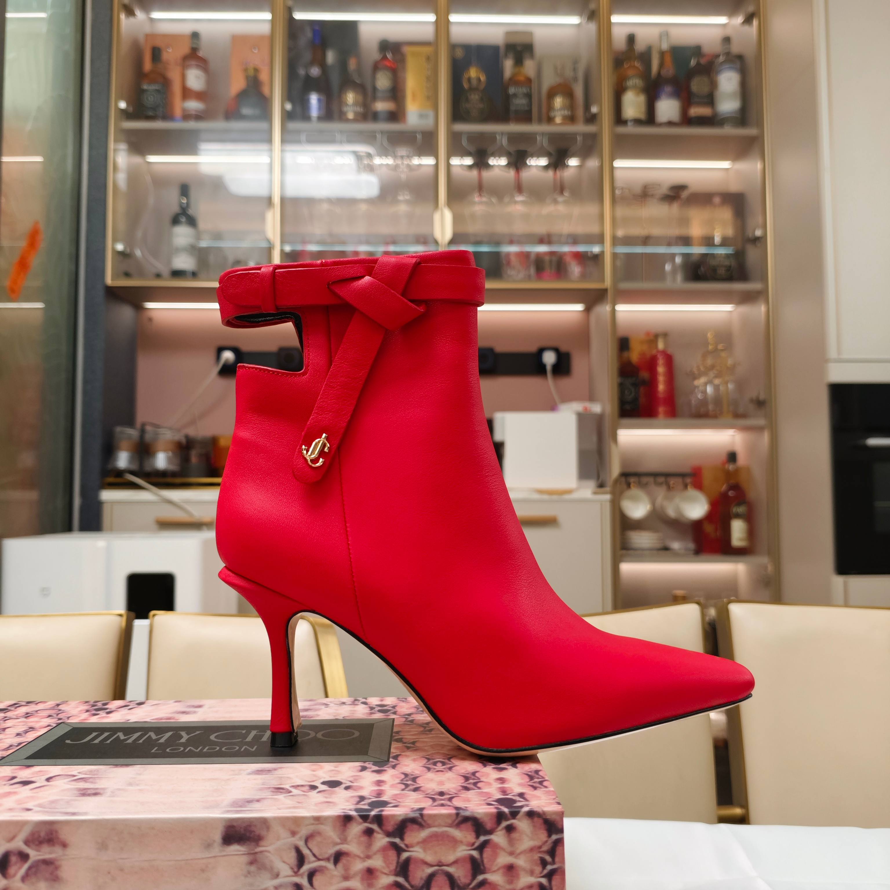 Jimmy Choo Red Leather Heeled Ankle Boots With Buckle Detail - Size 35-39 6 a1757881316826 1417