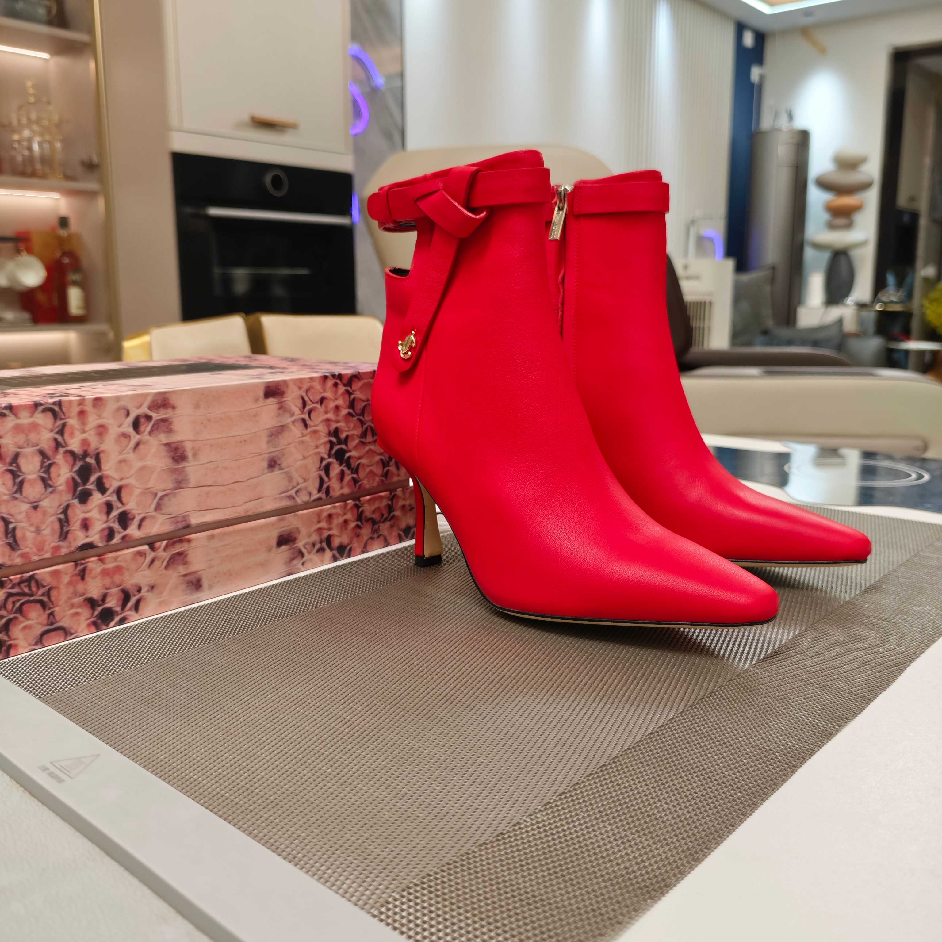 Jimmy Choo Red Leather Heeled Ankle Boots With Buckle Detail - Size 35-39 4 a1757881317055 4276