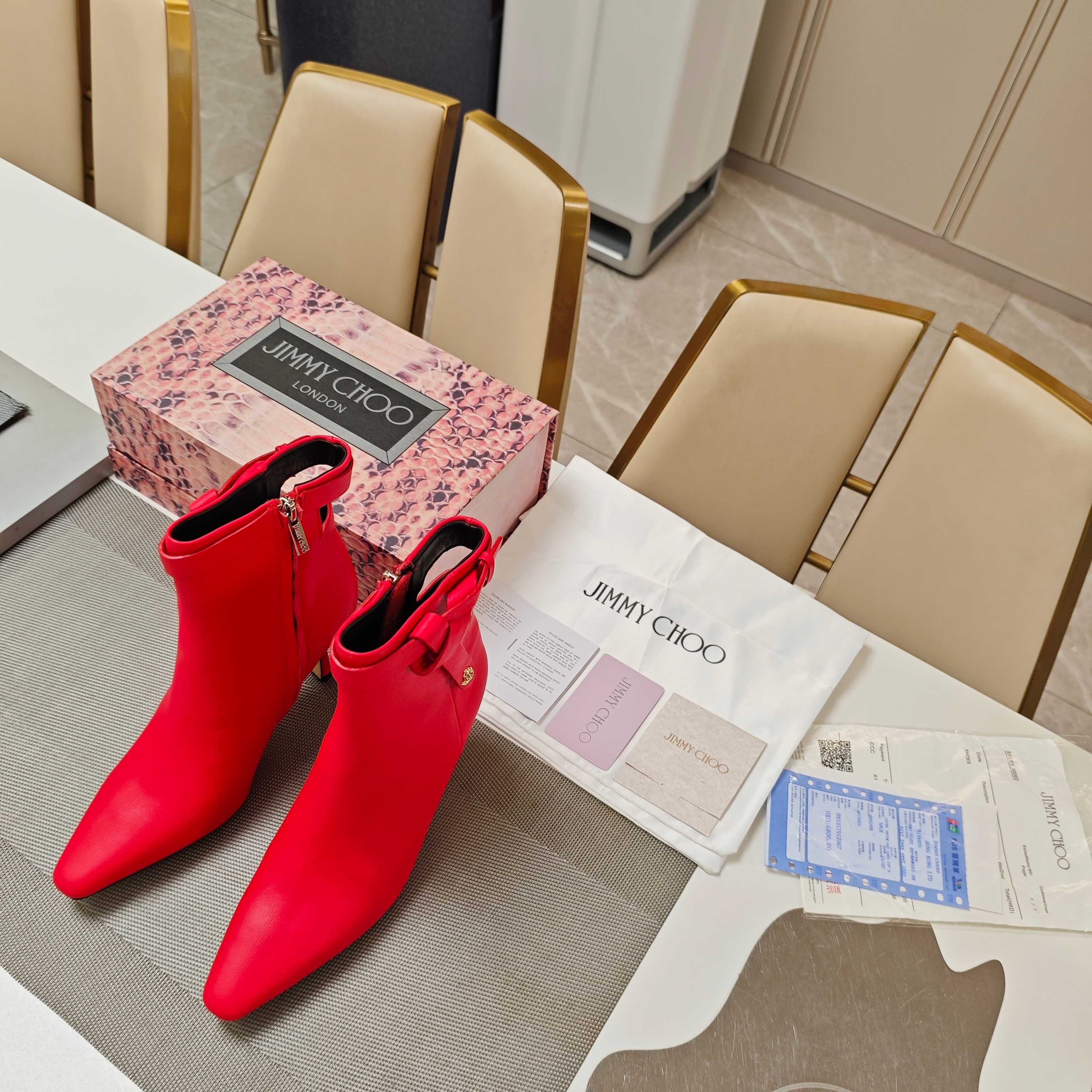 Jimmy Choo Red Leather Heeled Ankle Boots With Buckle Detail - Size 35-39 3 a1757881317081 4567