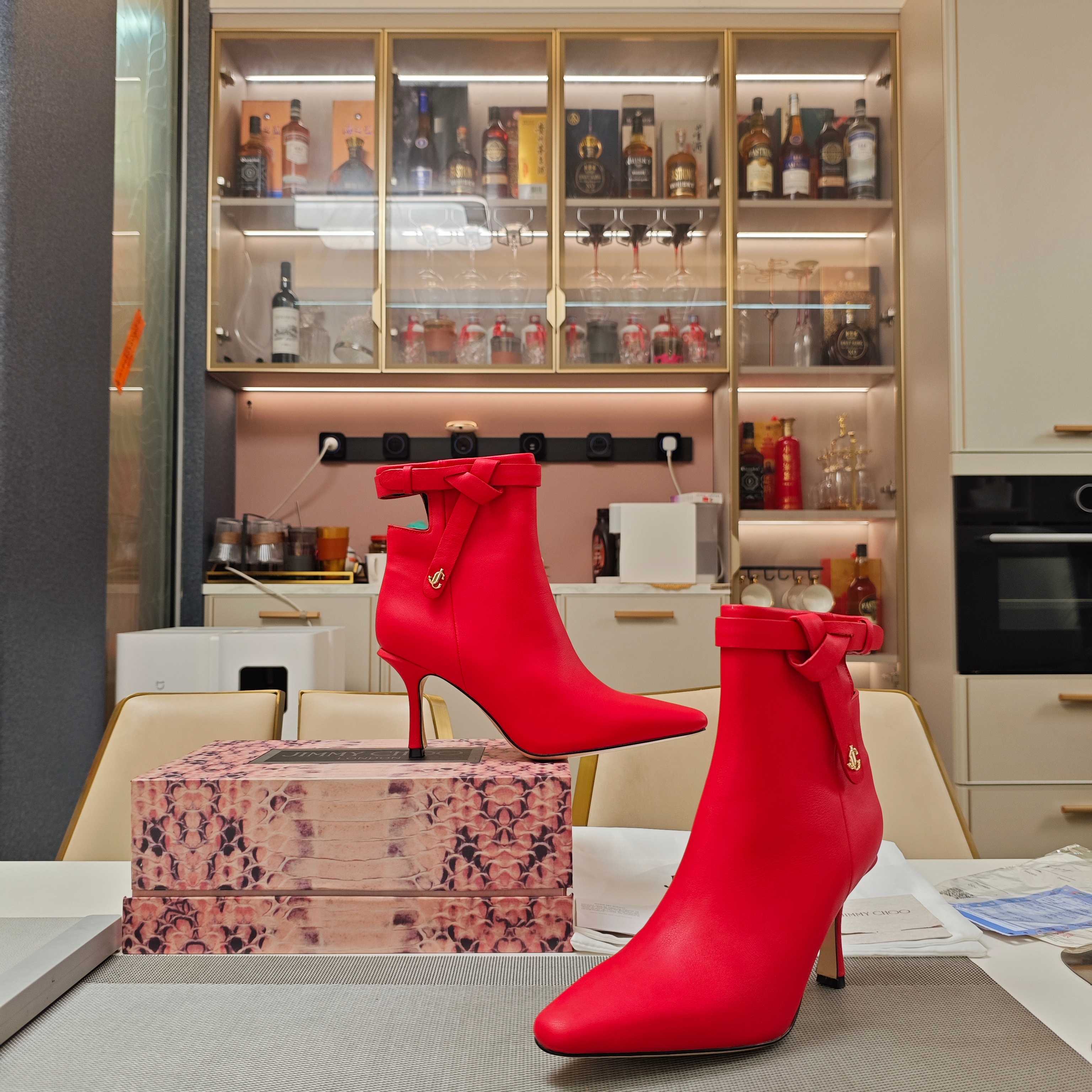 Jimmy Choo Red Leather Heeled Ankle Boots With Buckle Detail - Size 35-39 5 a1757881317136 6166