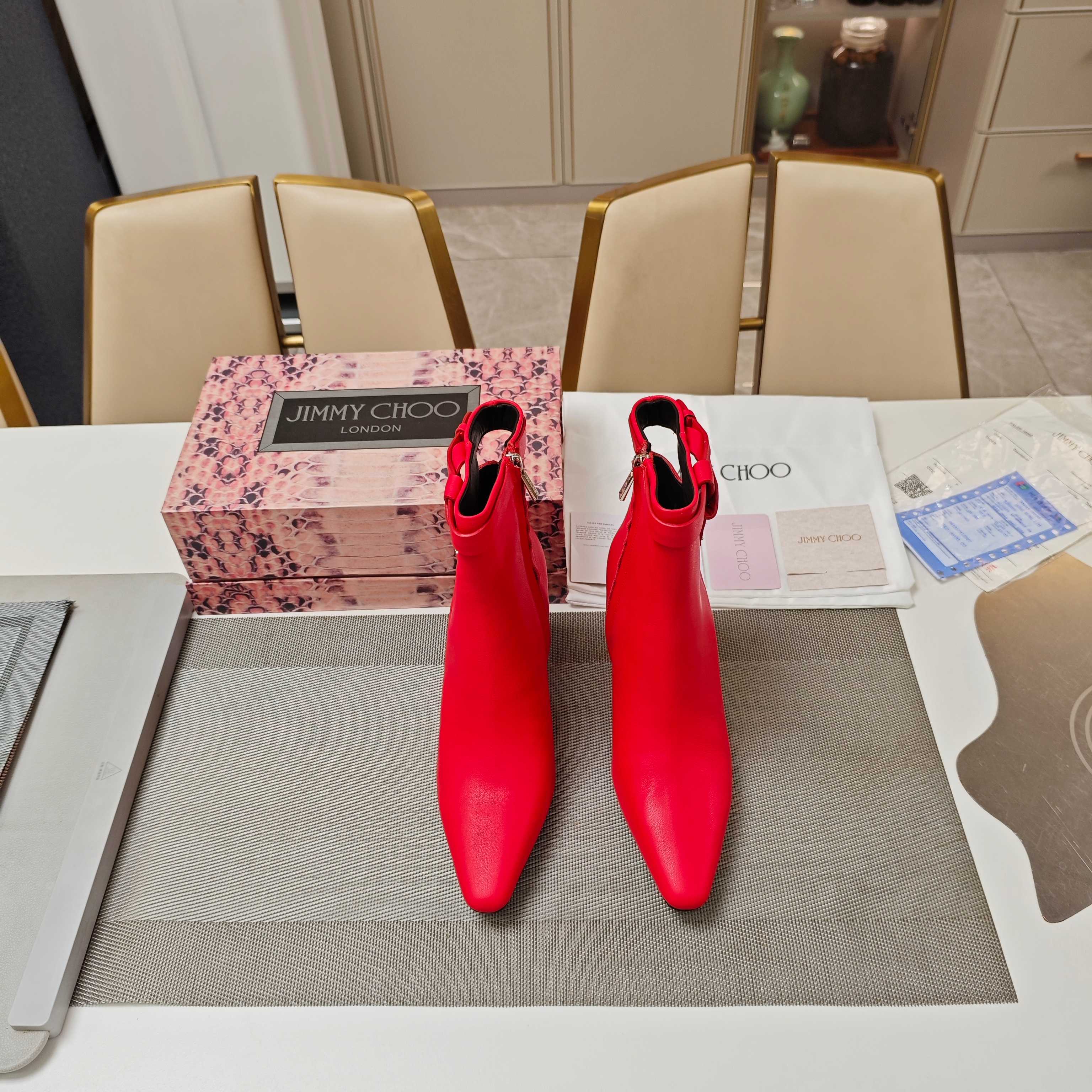 Jimmy Choo Red Leather Heeled Ankle Boots With Buckle Detail - Size 35-39 2 a1757881317385 5411