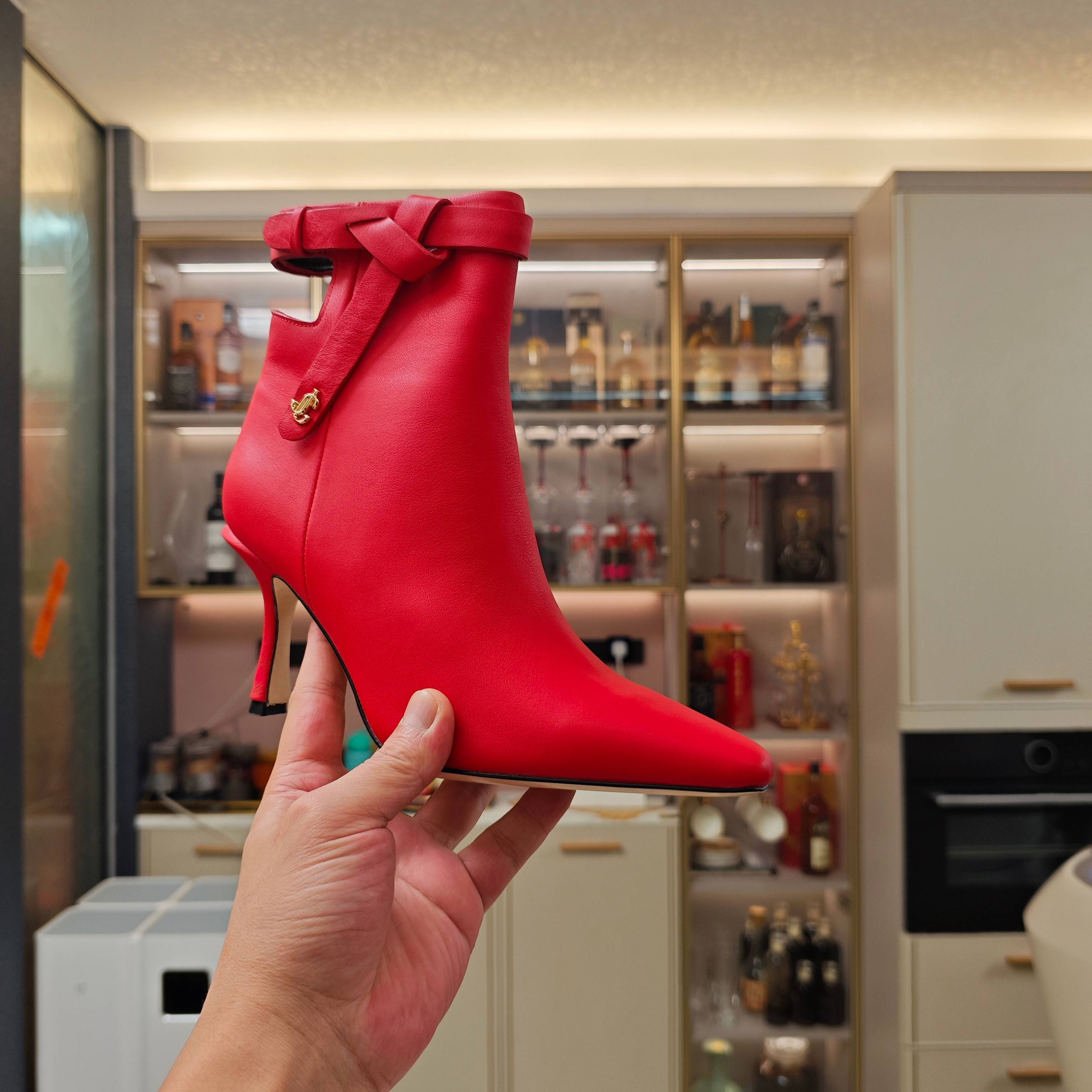 Jimmy Choo Red Leather Heeled Ankle Boots With Buckle Detail - Size 35-39 10 a1757881319220 1540